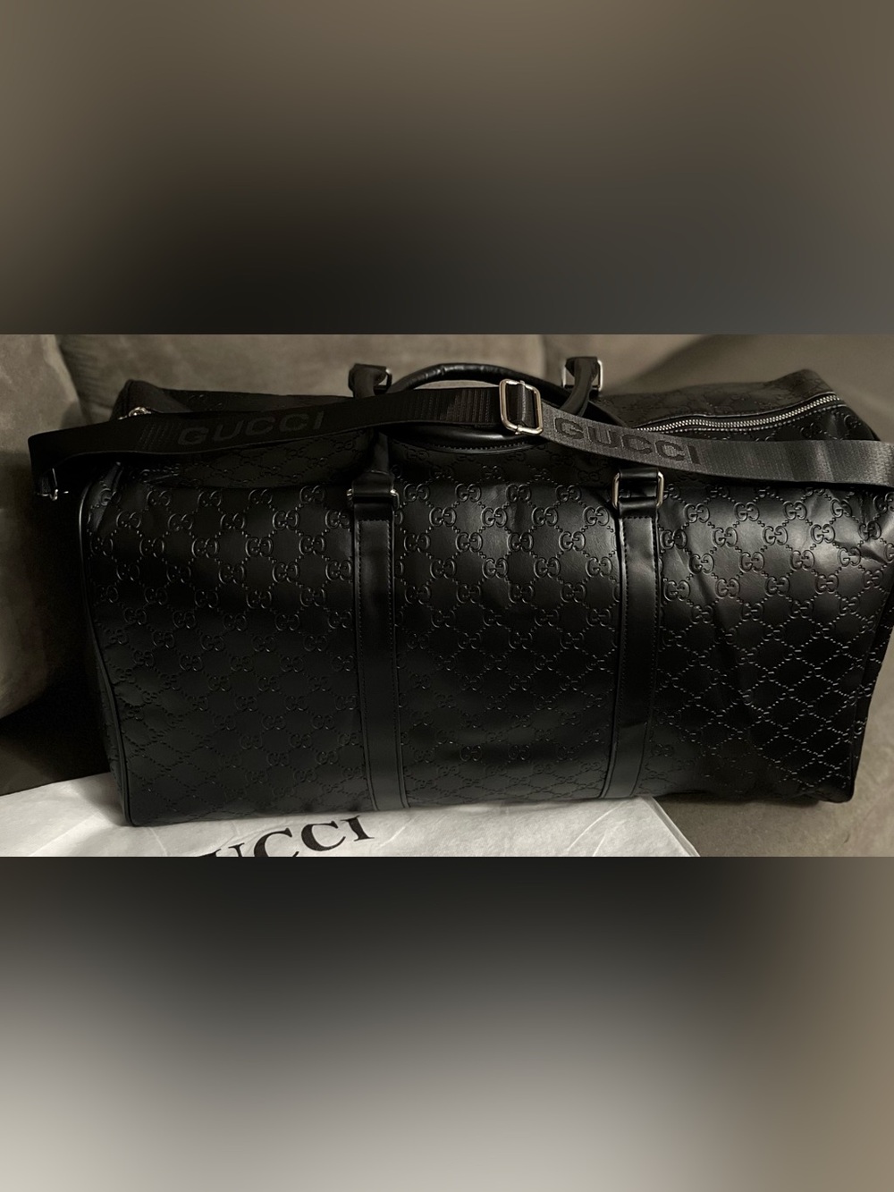 Gucci Black Embossed GG Travel Duffle